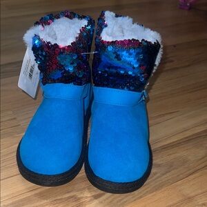 Muk Luks Bright Blue Sequin Faux-Fur Kids Boots